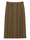 Saint Laurent Midi Skirt In Prince Of Wales Wool And Cashmere In Brown