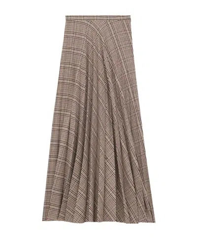 Saint Laurent Pleated Maxi Skirt In Prince Of Wales Check In Brown