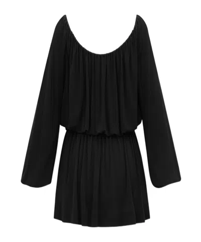 Saint Laurent Pleated Mini Dress In Black