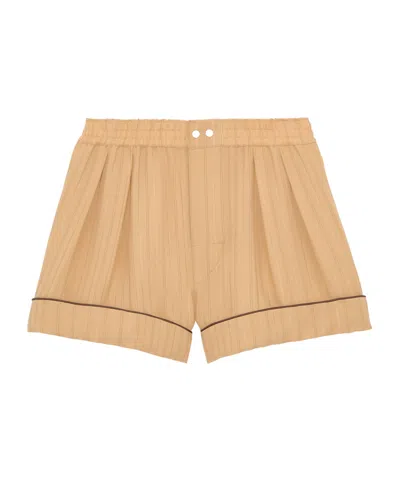 Saint Laurent Pleated Pajama Shorts In Brown