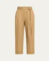 Saint Laurent Pleated Paper Bag Tie-waist Pants In Sand