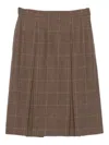 Saint Laurent Pleated Plaid Midi Skirt In Brown