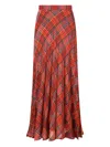 Saint Laurent Tartan Pleated Maxi Skirt In Silk In Red