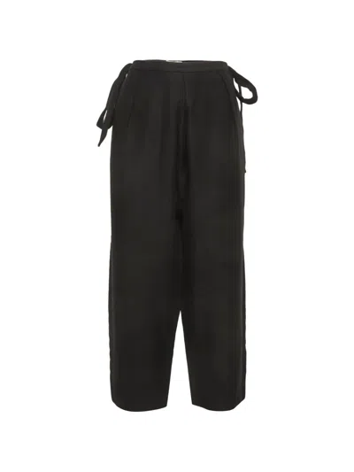 Pre-owned Saint Laurent Pleated Side-tie Straight-leg Trousers In Black