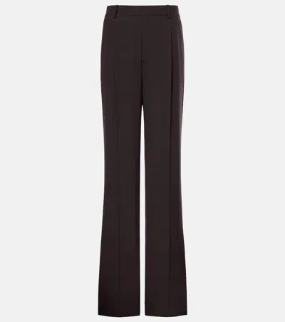 Saint Laurent Pleated Silk Crêpe Wide-leg Pants In Brown