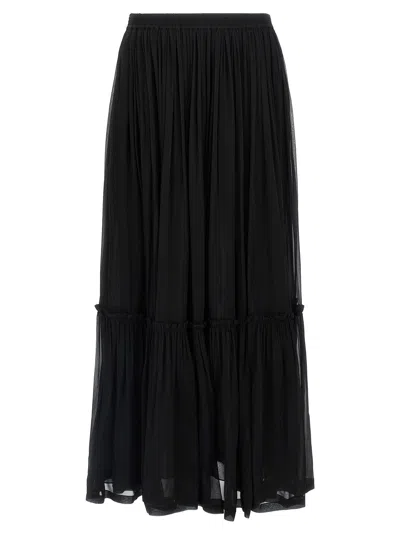 Saint Laurent Pleated Silk Skirt In Black
