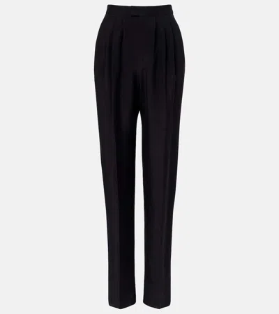 Saint Laurent Pleated Silk Straight Pants In Black