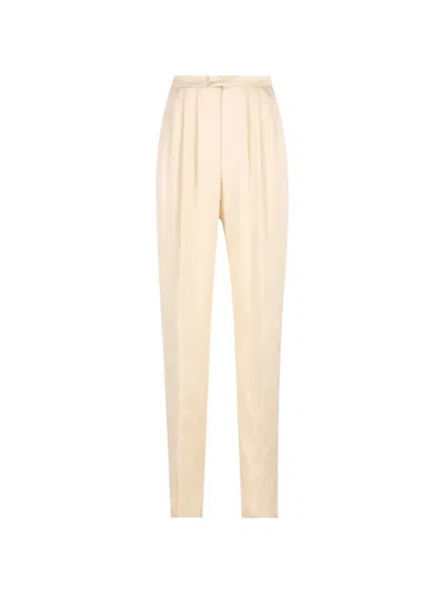 Saint Laurent Pleated Silk Trousers In Neutral