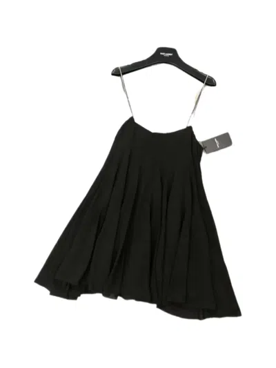 Saint Laurent Pleated Spaghetti-strap Mini Dress In Black