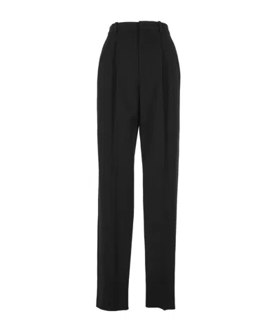 Saint Laurent Pleated Satin-trim Trousers In Black