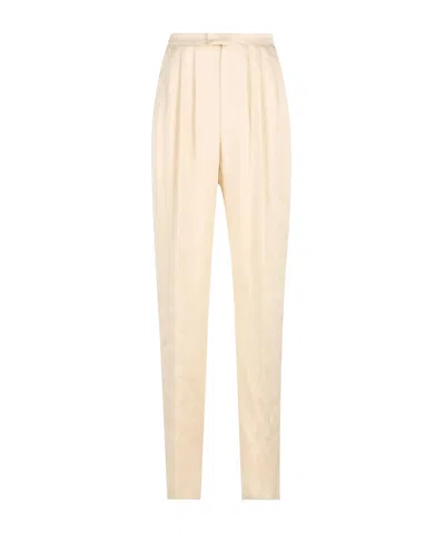 Saint Laurent Pleated Straight Leg Pants In Neutral