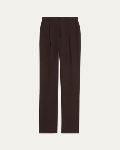 Saint Laurent Pleated Straight-leg Silk Suiting Trousers In Cocco
