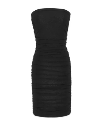 Saint Laurent Schulterfreies Minikleid In Black