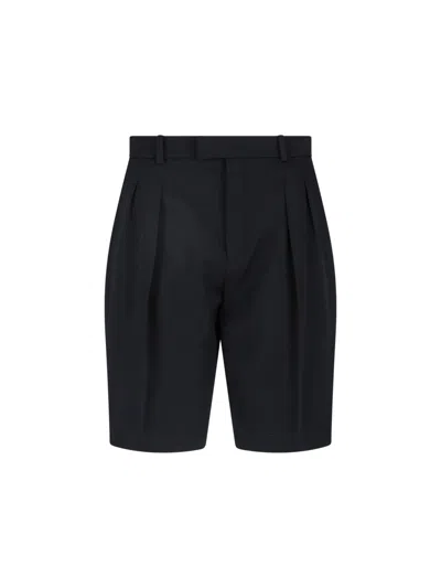 Saint Laurent Pleated Tailored Bermuda Shorts In Black