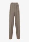 Saint Laurent Women Wide-leg In Wool Caviar Pants In Brown