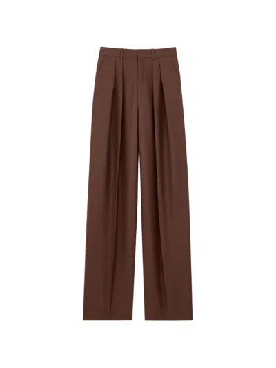Saint Laurent Tailored High Waist Wide Leg Trousers In Brown