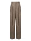 Saint Laurent Wool Herringbone Pattern Wide Leg Pants In Brown