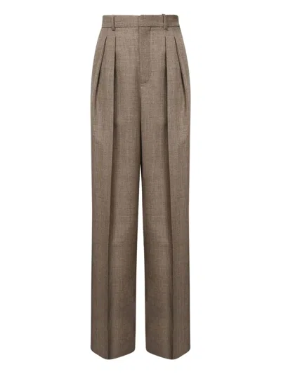 Saint Laurent Pleated Trousers In Brown