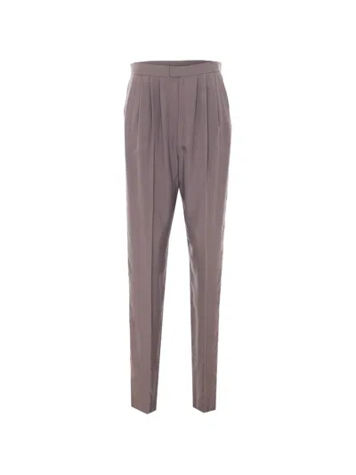 Saint Laurent Pleated Silk Trousers In Gray