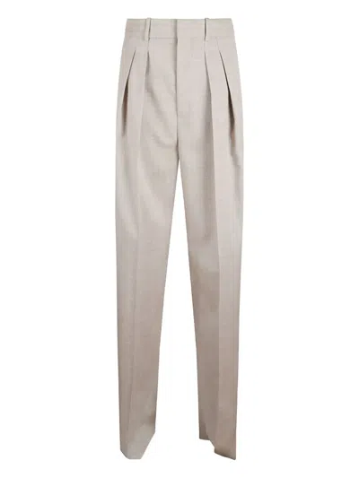Saint Laurent Pleated Trousers In Neutral