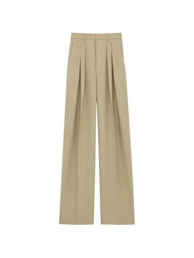 Saint Laurent Pleated Trousers In Neutral