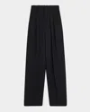 Saint Laurent Wide-leg Trousers In Grain De Poudre In Noir