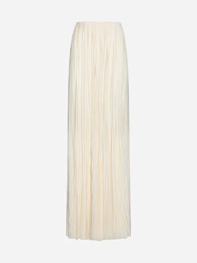 Saint Laurent Pleated Viscose Long Skirt In Cream