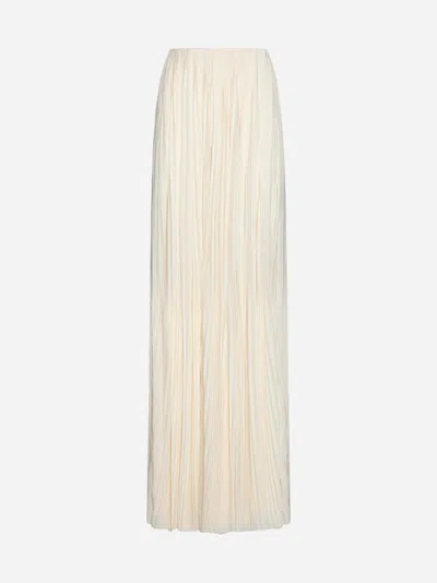 Saint Laurent Pleated Viscose Long Skirt In Creme
