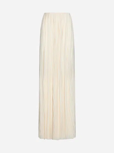 Saint Laurent Women Pleated Viscose Long Skirt In White