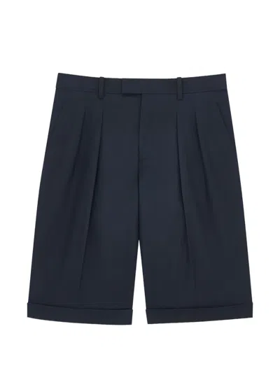 Saint Laurent Pleated Washed Shorts In Blue