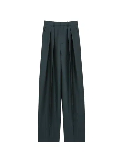 Saint Laurent Pleated Wide-leg Trousers In Green