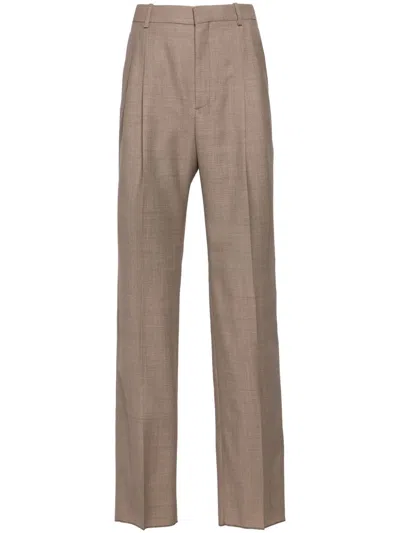 Saint Laurent Pleated Wool Tailored Trousers In Neutrals