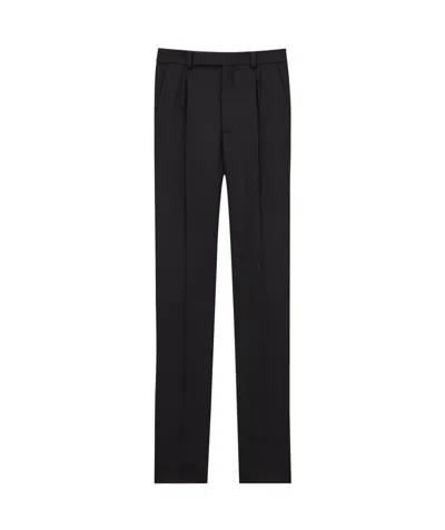 Saint Laurent Pleated Wool Trousers In Black