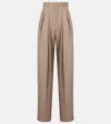 Saint Laurent Pleated Wool Wide-leg Pants In Beige