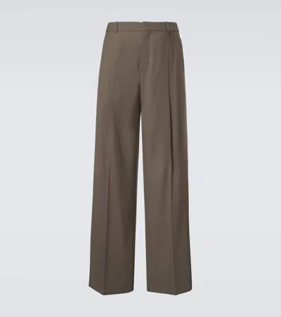 Saint Laurent Pleated Wool Wide-leg Pants In Grey
