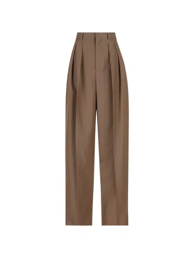 Saint Laurent Pleated Wool-blend Trousers In Brown