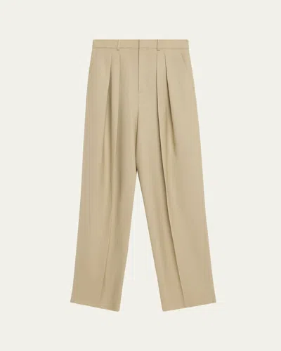Saint Laurent Pleated Wool-silk Canvas Wide-leg Pants In Neutral