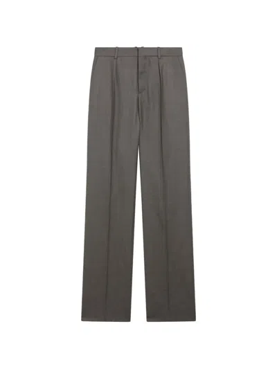 Saint Laurent Mid-rise Tailored Straight-leg Wool Trousers In Brown In Animal Print