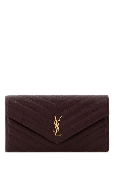 Saint Laurent Plum Leather Wallet In Burgundy