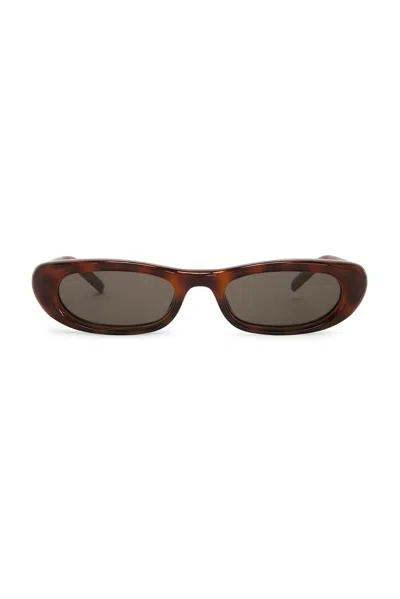 Saint Laurent Plump Rectangular Sunglasses In Havana & Grey
