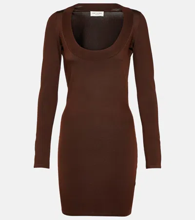 Saint Laurent Viscose Blend Mini Dress In Chocolat