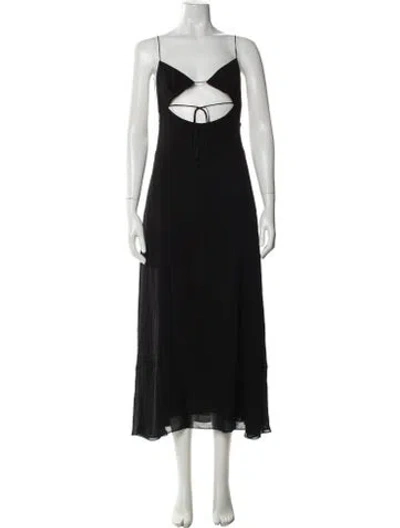 Pre-owned Saint Laurent Plunge Neckline Midi Length Dress In Black