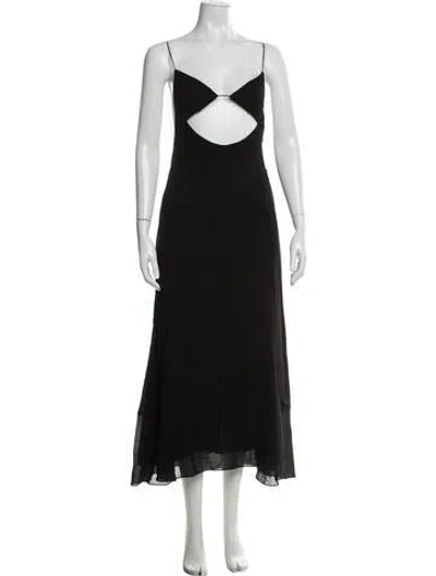 Pre-owned Saint Laurent Plunge Neckline Midi Length Dress In Black