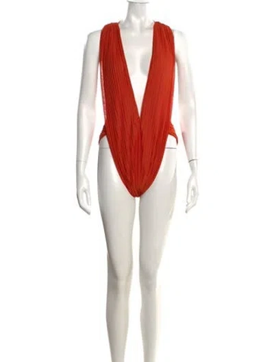 Pre-owned Saint Laurent Plunge Neckline Sleeveless Bodysuit W/ Tags In Orange