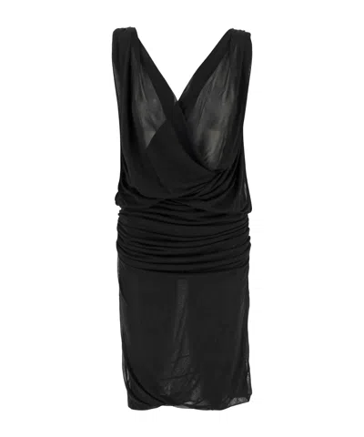 Saint Laurent Plunge Ruched Midi Dress In Black
