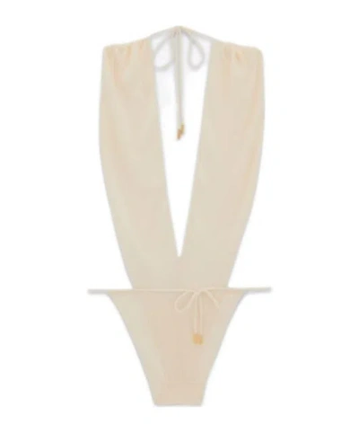 Saint Laurent Plunging V-neck Body In Nude