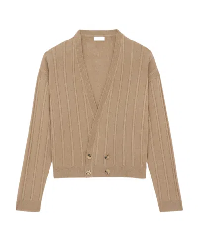 Saint Laurent Plunging V-neck Cardigan In Nude
