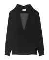 Saint Laurent Plunging V-neck Velvet Blouse In Black