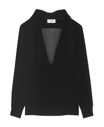 SAINT LAURENT SAINT LAURENT VELVET SHAWL-COLLAR BLOUSE