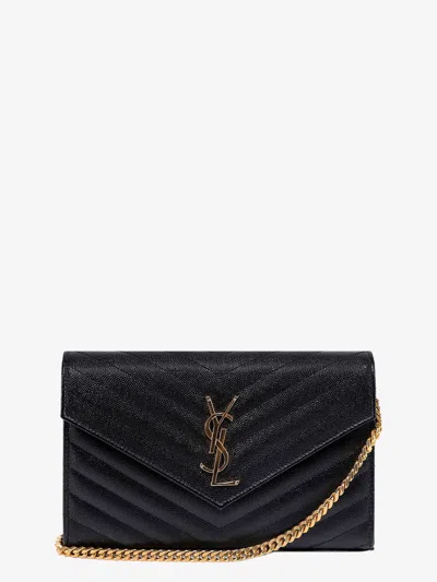 Saint Laurent Pochette Cassandre Grain-de-poudre Leather Crossbody Bag In Black